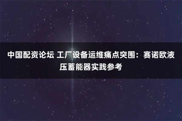 中国配资论坛 工厂设备运维痛点突围：赛诺欧液压蓄能器实践参考